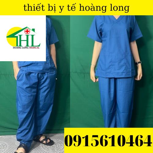 Bộ scrubs bác sĩ, quần áo y tế xanh cổ vịt đậm nam, nữ các size S M L XL
