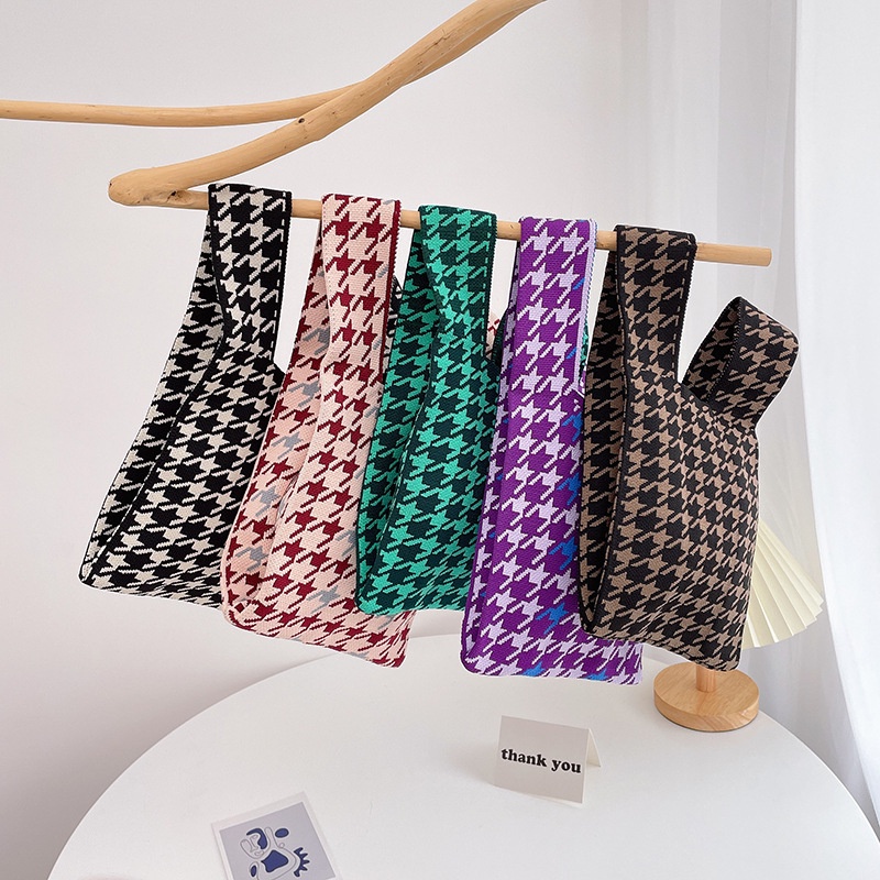 Túi Đeo Vai Đan Len Họa Tiết Sọc Caro Thời Trang Cho Nữ