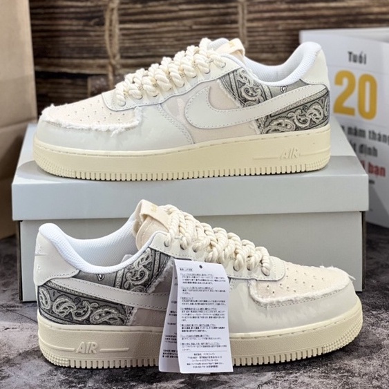 Giày thể thao AF1 dây thừng họa tiết Paisley màu kem thổ cẩm dây thừng nam nữ đi siêu êm