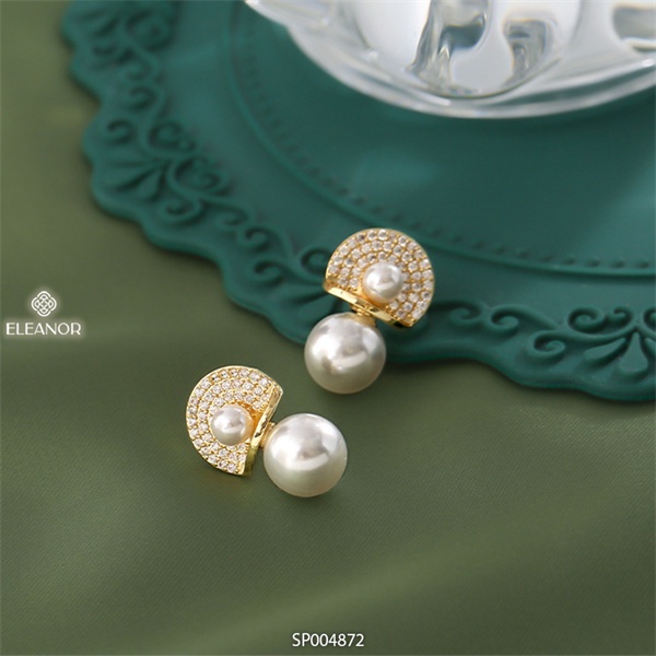 Bông tai nữ chuôi bạc 925 Eleanor Accessories ngọc trai nhân tạo đính đá vòng tròn phụ kiện trang sức 4872