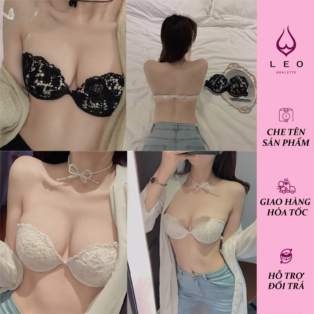 Áo lót ren cúp ngực đệm tim silicon kèm dây trong cho nữ [Leo Bralette]
