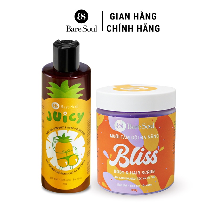 Combo dưỡng sáng chuyên sâu, giảm mụn viêm, mờ thâm giúp da căng mịn BareSoul Juicy 250g + BLISS 330g