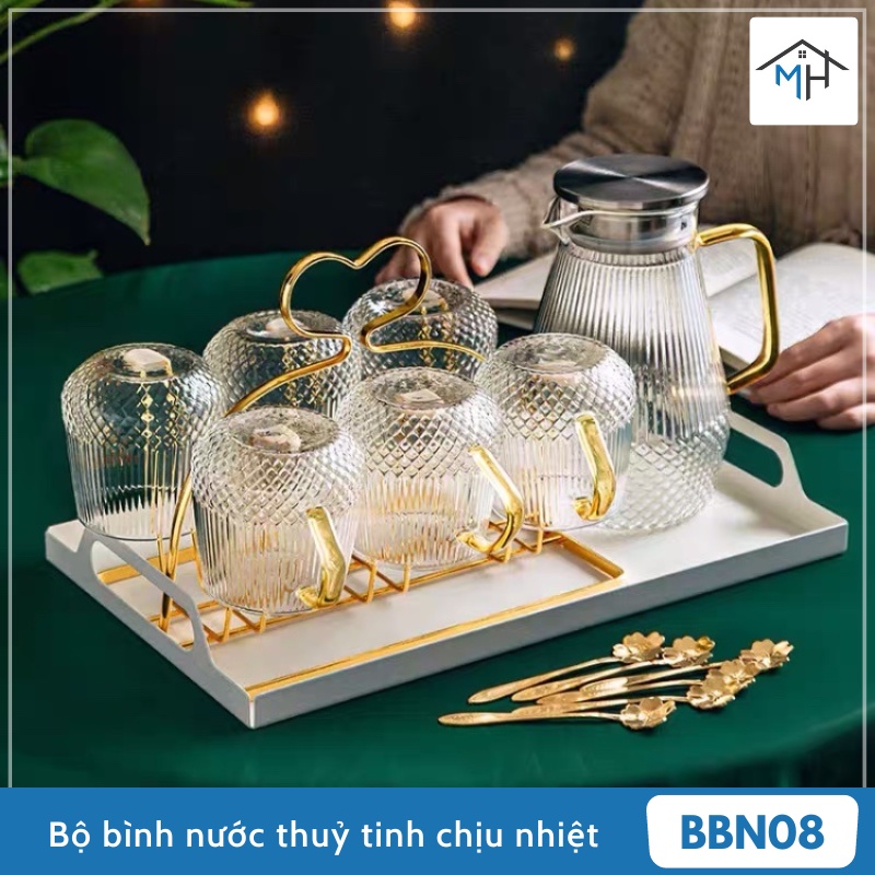 Bộ bình nước thuỷ tinh chịu nhiệt cao cấp - BBN08