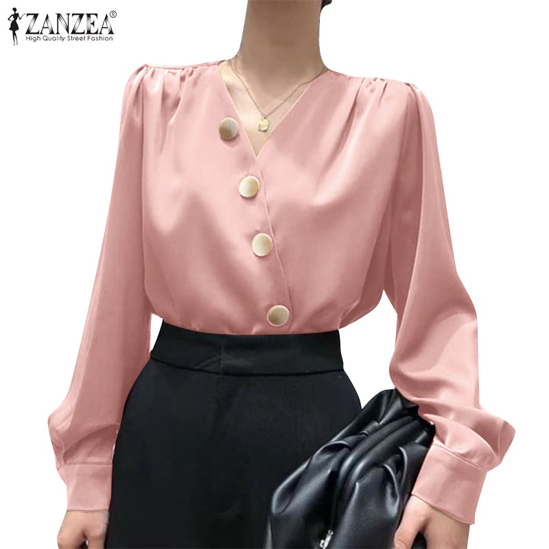 Zanzea Áo Sơ Mi Nữ Tay Dài Cổ Chữ V Thời Trang Thanh Lịch