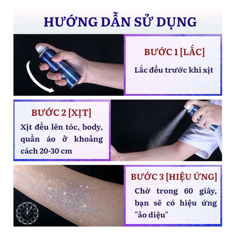 Xịt nhũ kim tuyến body mist Bers, xịt thơm lấp lánh, bắt sáng hương nước hoa, xịt body tạo ấn tượng quyến rũ