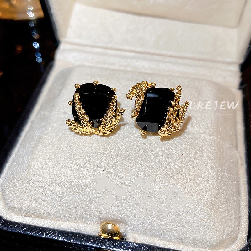 DREJEW Khuyên tai mạ vàng dáng vuông đính kim cương giả độc đáo thời trang dễ phối đồ cho nữ