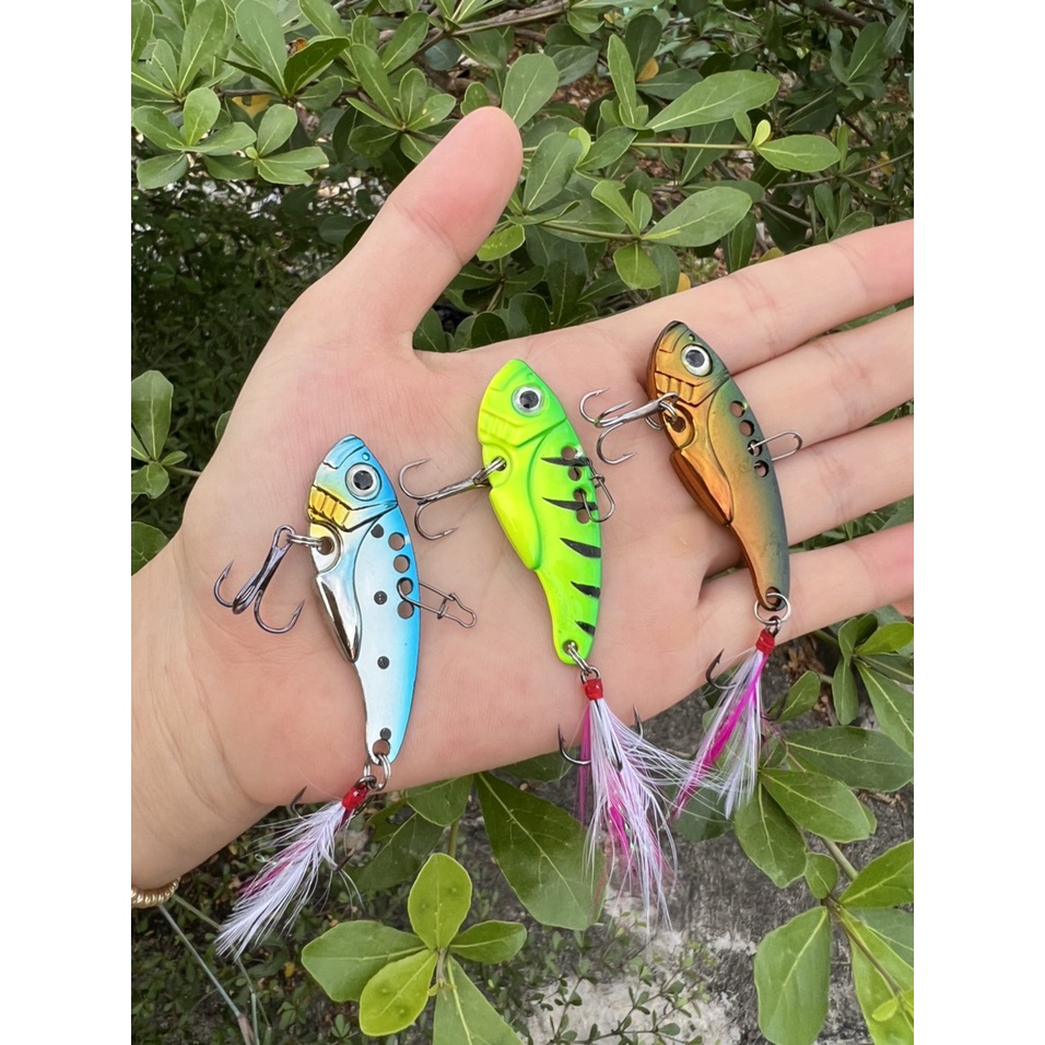 Mồi giả câu lure cá sắt đính lông vũ siêu nhạy -11g/5.5cm