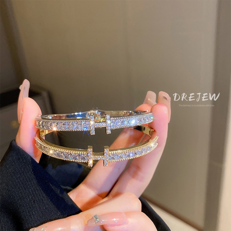 DREJEW Vòng đeo tay khóa chữ đính đá zircon cao cấp thời trang Hàn Quốc sang trọng cho nữ