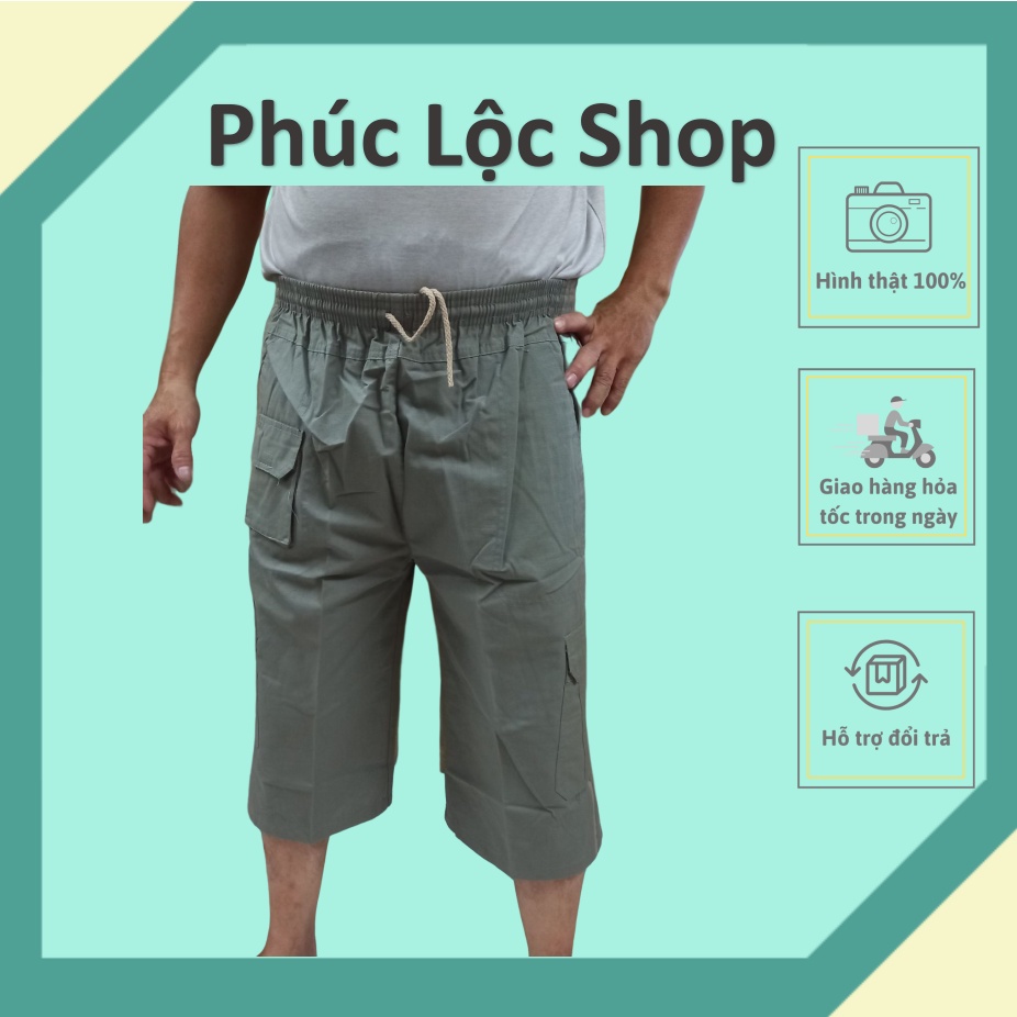 (50-80kg)Quần short kaki nam trung niên túi hộp lưng thun có dây rút cao cấp loại 1 dày dặn bigsize 80kg Phúc Lộc Shop
