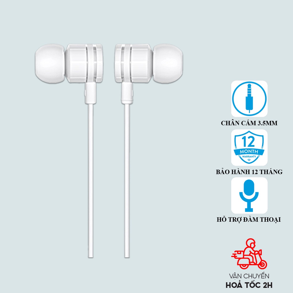 Tai nghe Borofone BM31 Trắng jack  3,5mm tròn, hỗ trợ mic đàm thoại tương thích 5,5S,6,6S,6 Plus, 6S Plus, Android