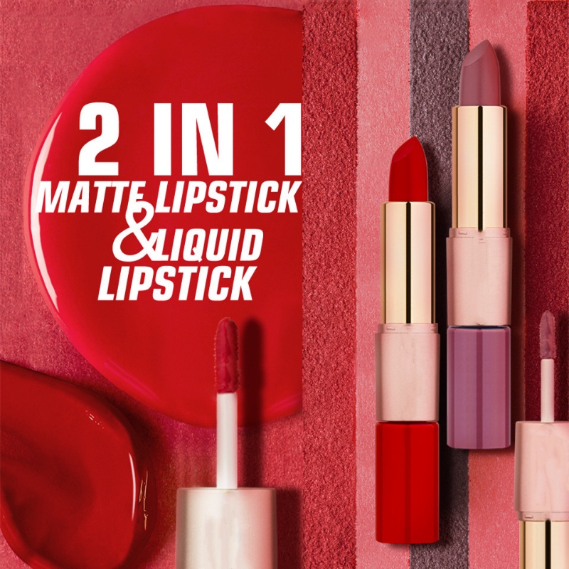 Son Lì Hai Đầu 2 Trong 1 Chống Nước Lâu Trôi Dưỡng Ẩm 12 Màu Sắc Tùy Chọn