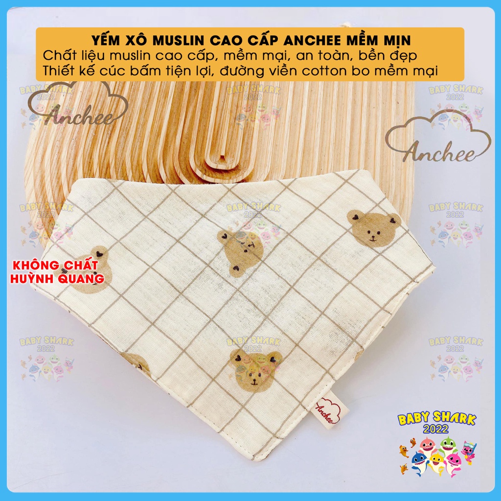 Yếm xô, yếm tam giác cho bé Muslin Anchee cao cấp có khóa bấm 2 nấc