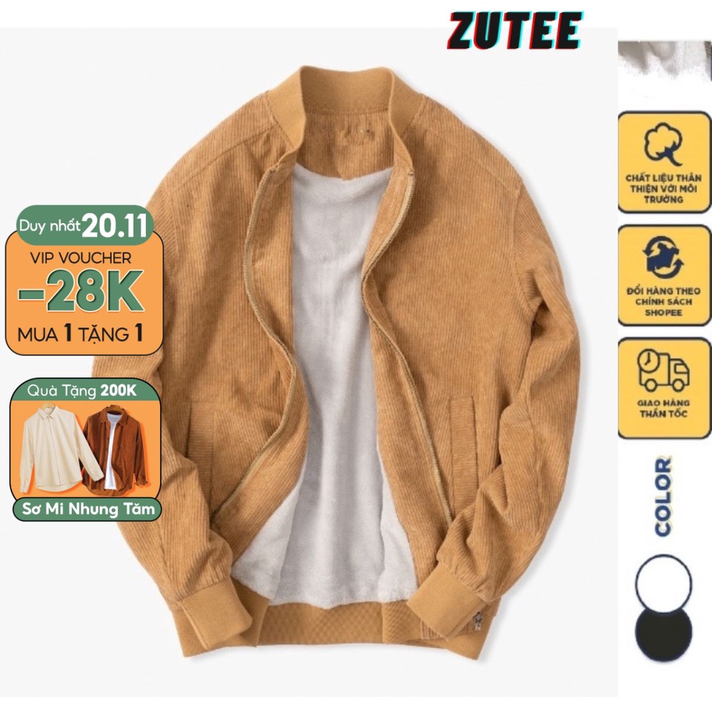 Áo Khoác Bomber Nam Basic Trần Lông Vải Nhung Tăm Thời Trang Cao Cấp ZUTEE