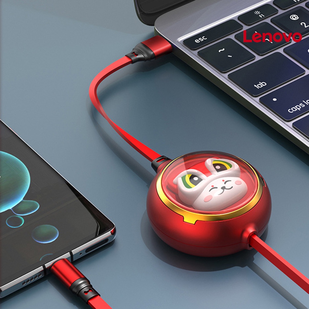 Dây cáp sạc truyền dữ liệu LENOVO KC-5A 3 trong 1 chống rối 8 chấu Type C Micro USB họa tiết mèo may mắn cho điện thoại