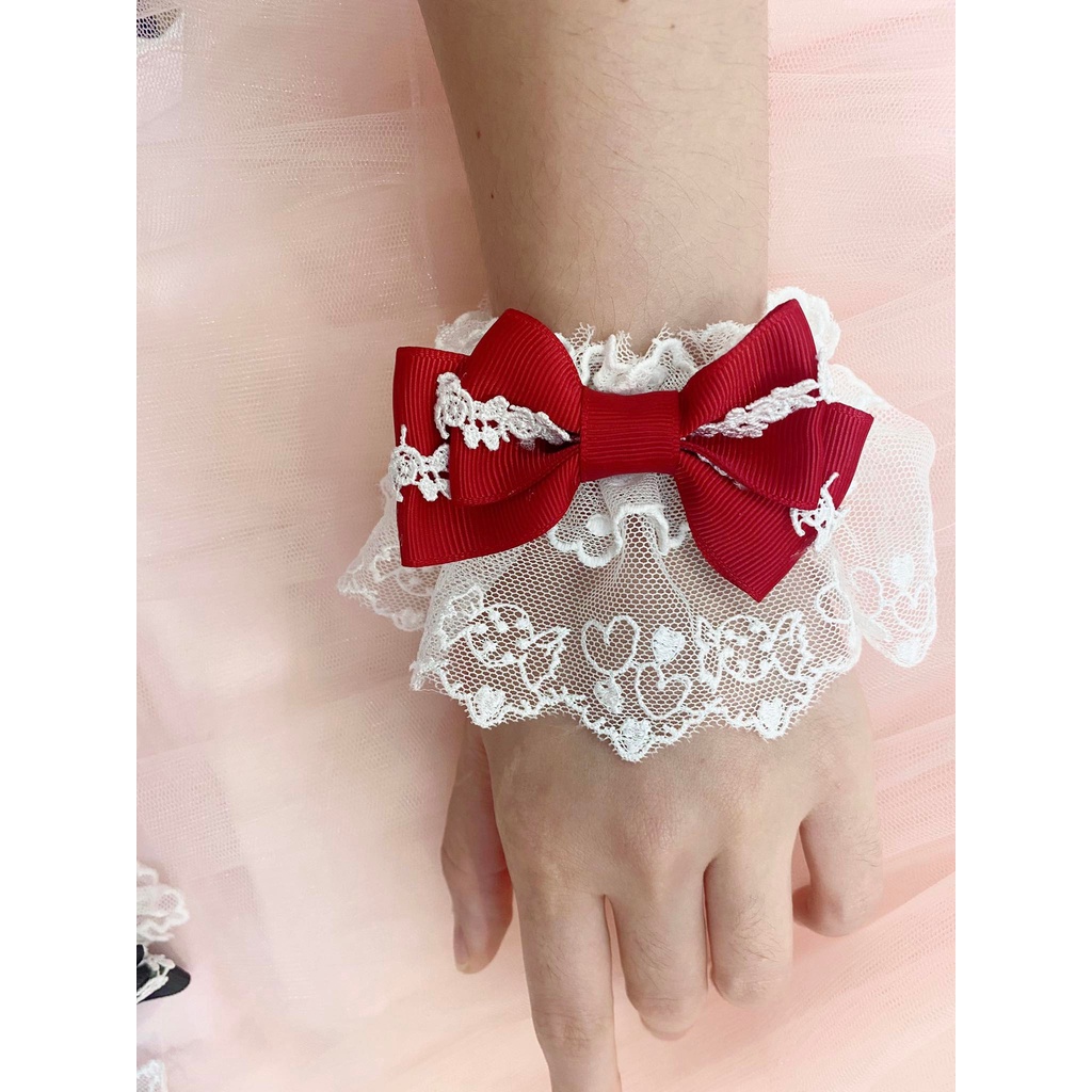 ⚡HOT⚡ Ren cổ tay Wristcuff đỏ/ đen phối ren trắng phụ kiện Lolita siêu xinh