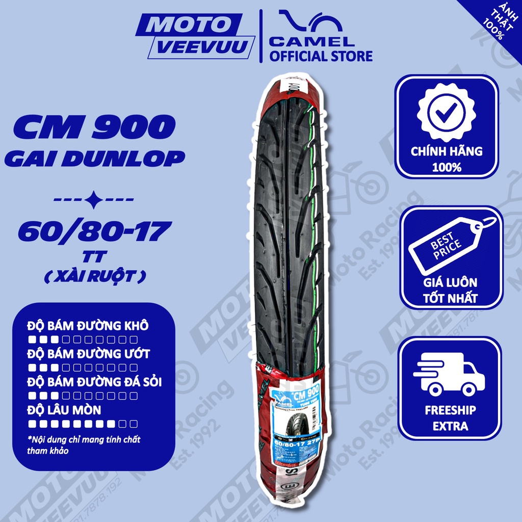 Vỏ lốp xe máy Camel 900 Gai Dunlop 60/80-17 TT (Lốp xài ruột)