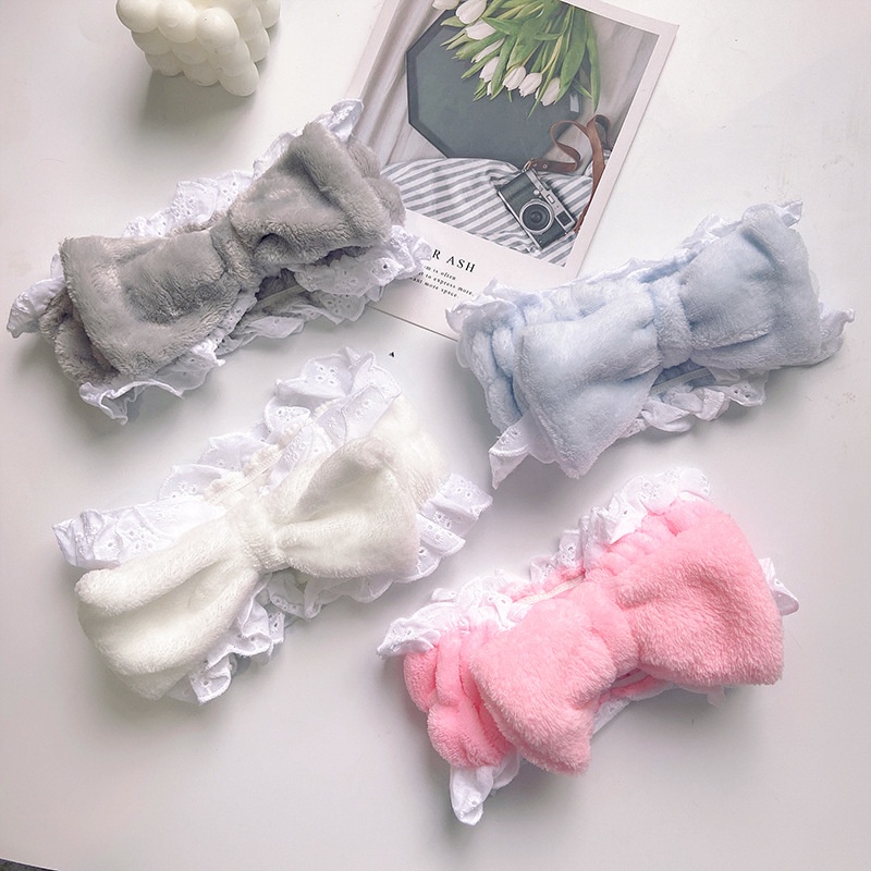 Băng đô rửa mặt vải nhung mẫu nơ trơn xịn mềm mịn dễ thương bờm turban cố định tóc co dãn