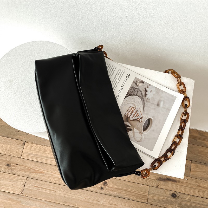 IELGY Túi Đeo Chéo Da Mềm Cỡ Lớn Phối Dây Xích acrylic Thời Trang Cho Nữ