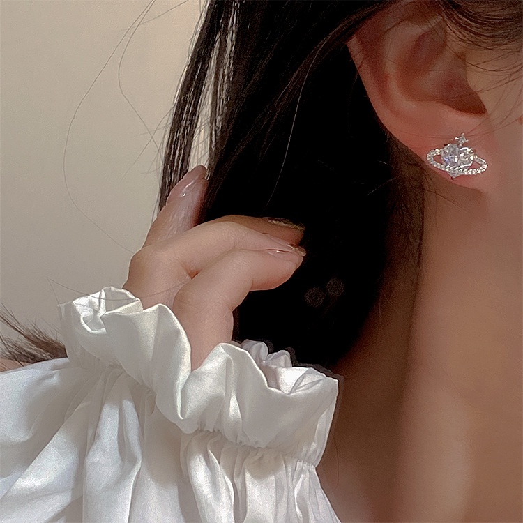 Bông Tai Mạ Bạc 925 Đính Đá Zircon Hình Hành Tinh Phong Cách Retro Hàn Quốc Cho Nữ