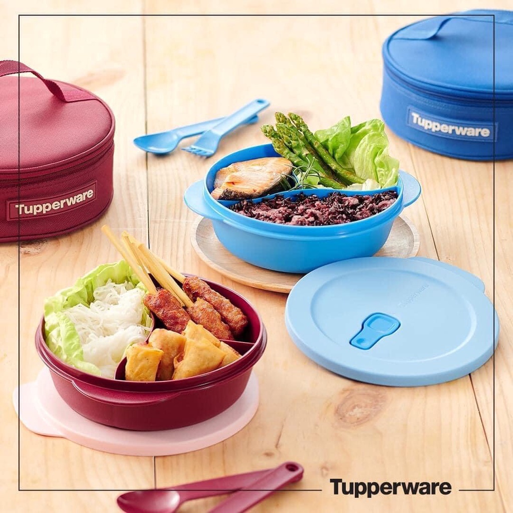 Hộp cơm chia ngăn dùng trong lò vi sóng có túi giữ nhiệt, muỗng , nĩa Tupperware Crystalwave Lunch Set cho văn phòng