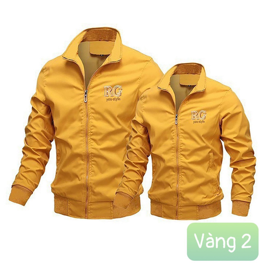 Áo Gió Nam Nữ chất liệu dù gió 2 lớp cao cấp chuẩn from dáng chuẩn size áo cặp nam nữ màu vàng có cổ MS AKD V2
