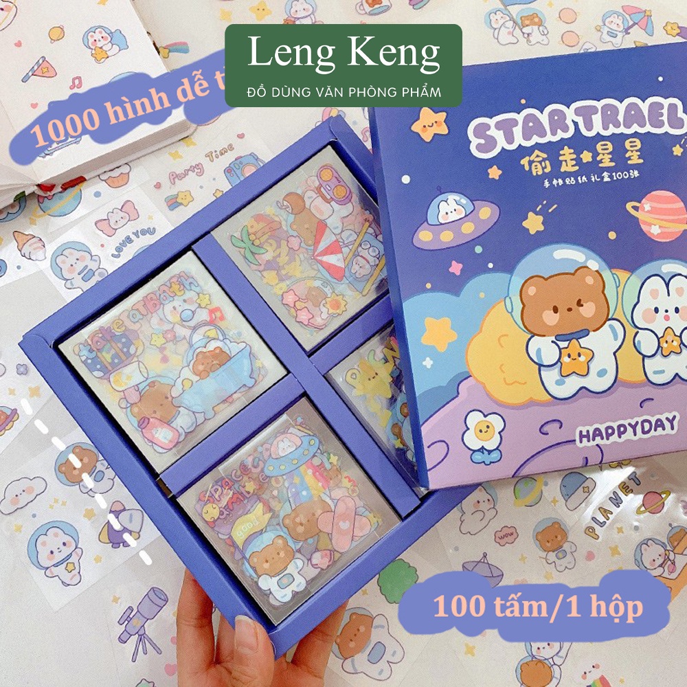 Sticker cute trang trí tập vở, bình nước, bút nước văn phòng phẩm Leng Keng STK01