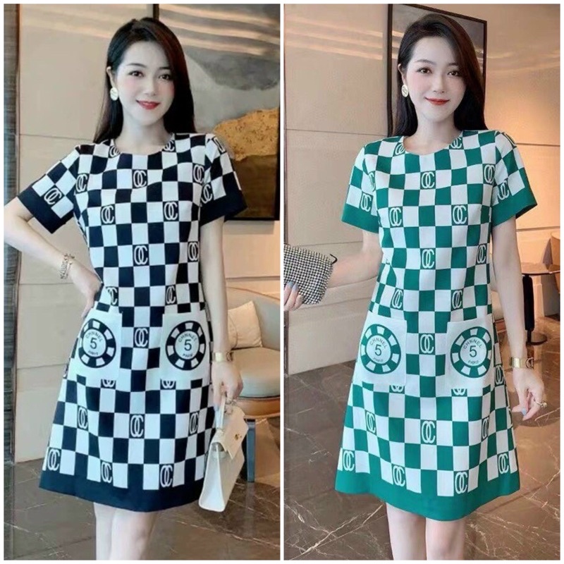 HÀNG NHẬP - ĐẦM LỤA SUÔNG Ô VUÔNG CHA.NEL