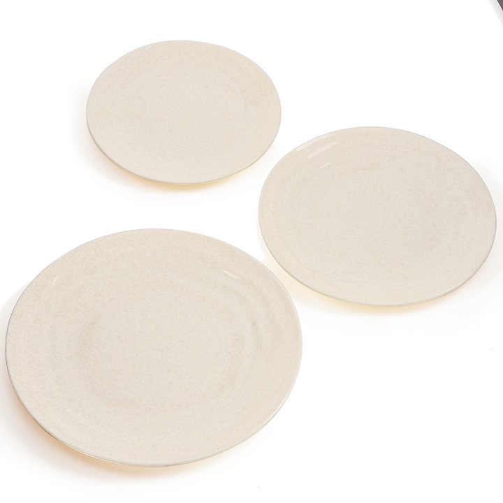 Dĩa tròn cạn gân đựng thức ăn nhựa Melamine vân đá trắng nhiều Size