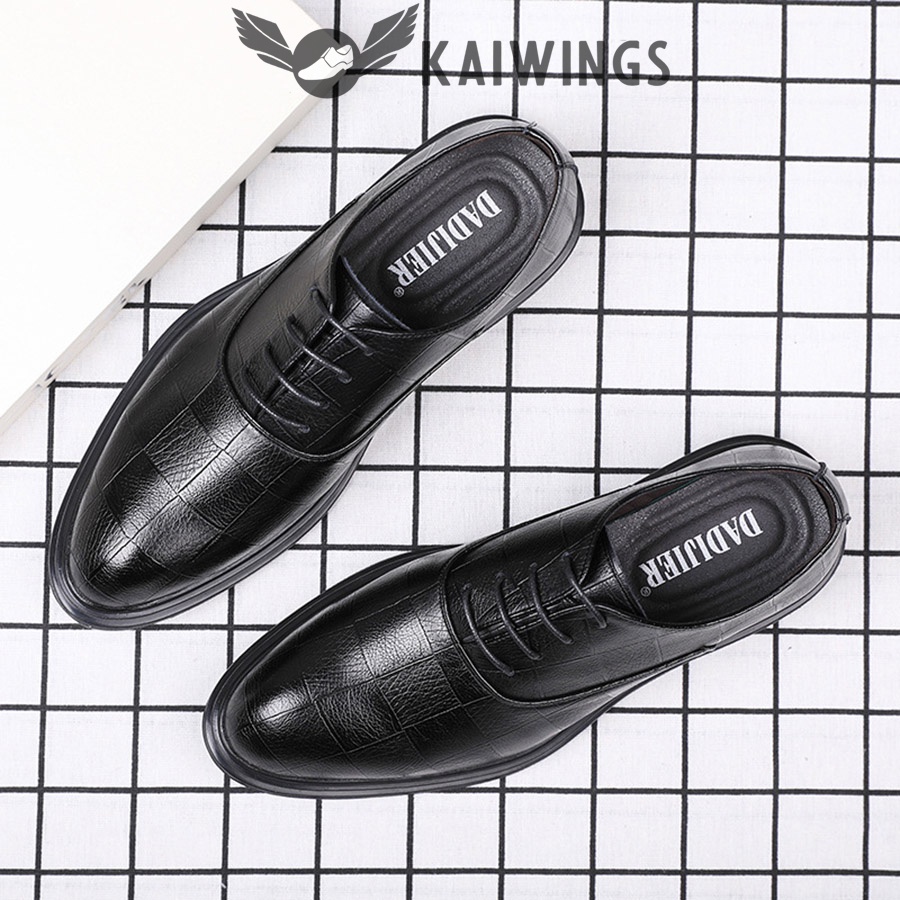 Giày nam đẹp da bò cao cấp Hàn Quốc buộc dây KAIWINGS Giày oxford nam đen mũi tròn GNK15