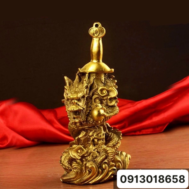 Rồng cuốn cuộn kiếm bằng đồng Kim long linh vật phong thuỷ