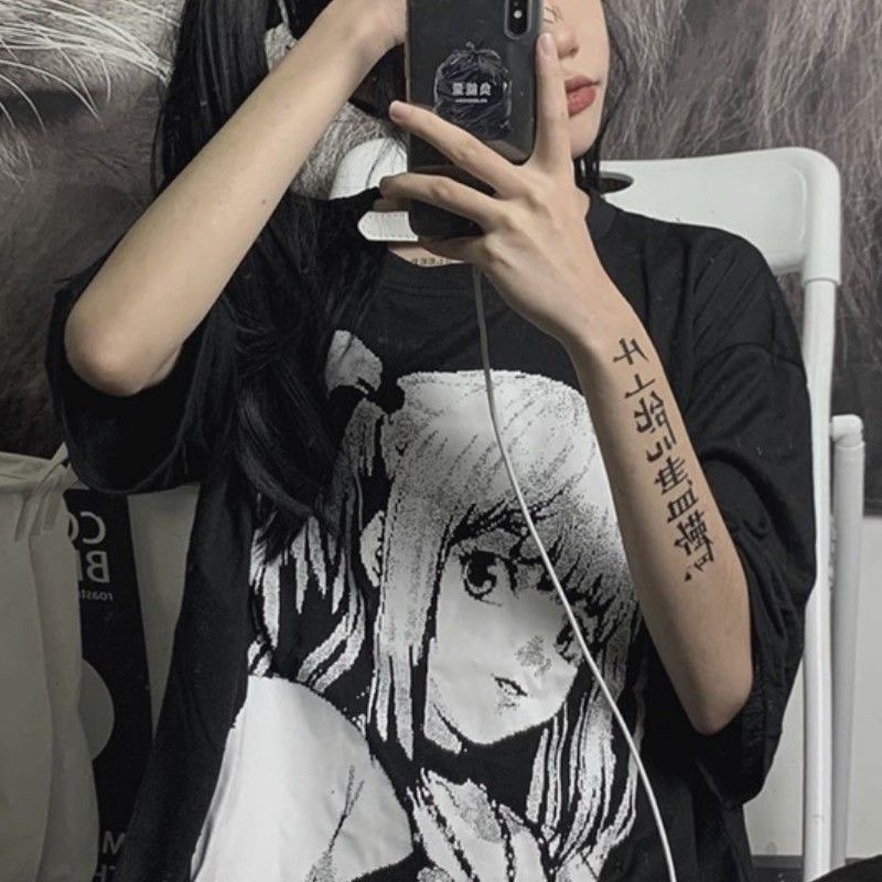 Áo thun ngắn tay Anime hai chiều hiphop Nhật Bản phong cách Harajuku