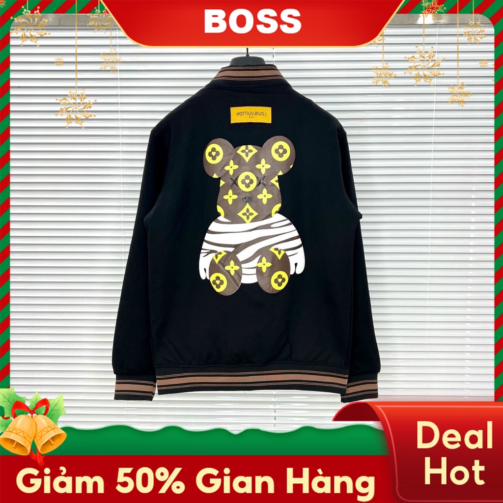 Áo khoác bomber varsity LV gấu, áo khoác LV gấu,áo khoác nam nữ mùa đông hot trend 2022
