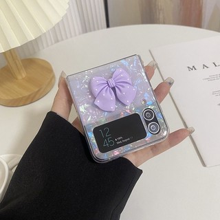 [CÓ SẴN] Ốp Samsung Z Flip 4 - Z Flip 3 - Z Flip3 - Flip4 5G viền silicon vân đá lấp lánh kèm charm nơ tím dễ thương