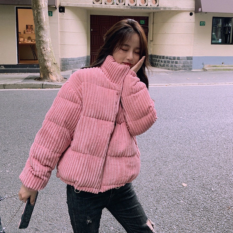 IELGY IELGY Áo Khoác cotton Nhung Kẻ Dáng Rộng Phong Cách Hàn Quốc Dành Cho Nữ