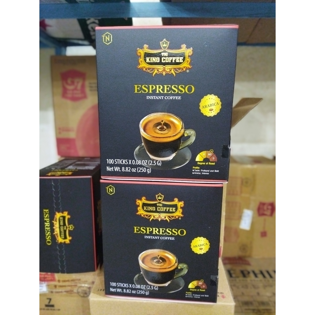 Cà Phê Hoà Tan đen không đường ESPRESSO - King Coffee Hộp 100 Gói