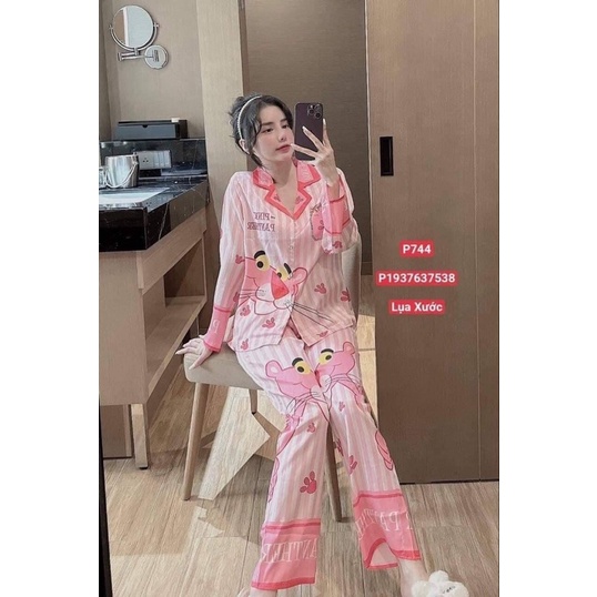 bộ pijama lụa xước tay dài quần dài