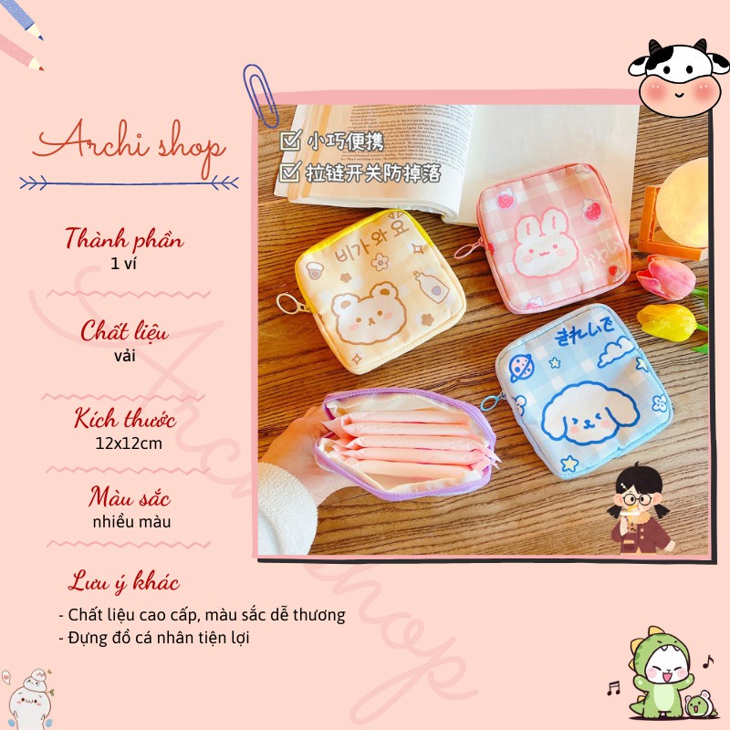 Túi Đựng Băng Vệ Sinh mini Họa Tiết Gấu Dễ Thương Phong Cách Hàn Quốc