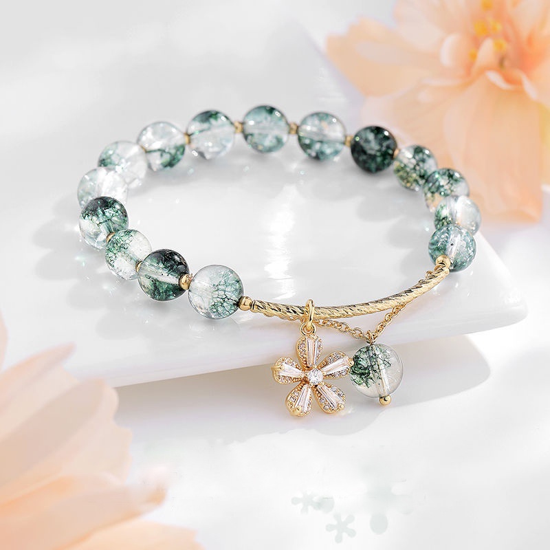 Vòng Đeo Tay Thiết Kế Tinh Tế Hoa Anh Đào Ma Pha Lê Xanh Lá Làm Quà Halloween Cho Nữ Ins Niche