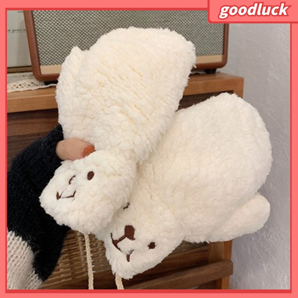 1 Đôi Găng Tay Giữ Ấm Siêu Mềm Mại Thoải Mái Chống Gió Hình Gấu Hoạt Hình Cho Nữ