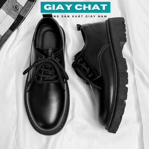 Giày đốc nam da mềm, giày da mũi tròn đế cao khâu đế thanh lịch