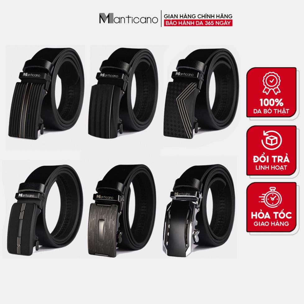 Thắt lưng nam Manticano da bò, mặt bằng da khóa tự động TL09-14 ®️