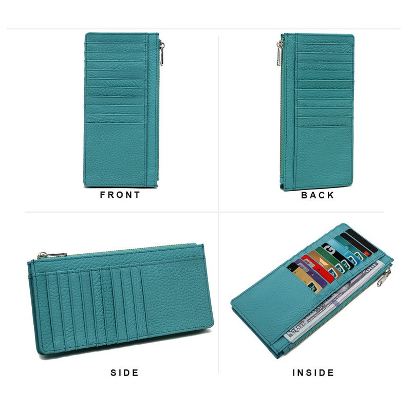 Ví Da Bò Thật Dáng Dài Siêu Mỏng Phối Khóa Kéo Thiết Kế Đơn Giản Thời Trang