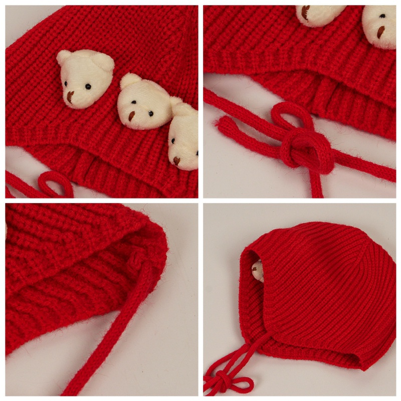 Mũ Len Dệt Kim Giữ Ấm Tai Hình Gấu Siêu Dễ Thương Phong Cách Hàn Quốc Cho Bé