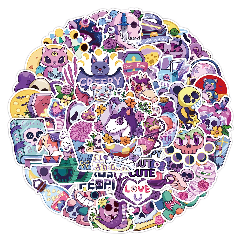 Hình dán Sticker 50 tấm graffiti hoạt hình /kinh dị  cute chống nước dán mũ bảo hiểm, dán xe, điện thoại,mã 107