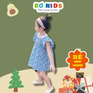 Váy bé gái,Váy Babydoll Xanh Hoa Nhí Cổ Thêu Siêu Xinh VAY013