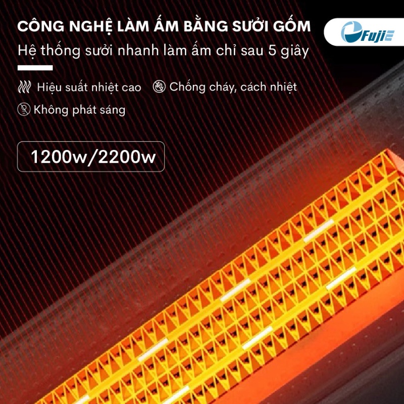 Quạt sưởi gốm Ceramic FujiE CH-2400 Quạt sưởi ấm để sàn - Tự ngắt khi quá nhiệt nghiêng đổ - Điều khiển từ xa