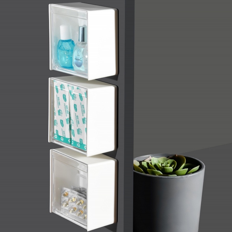 Hộp Nhựa Trong Suốt Đựng Tăm Bông Trang Điểm Gắn Tường Đa Năng