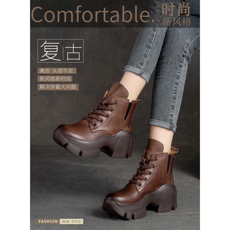 Giày Bốt Martin Đế Dày Bằng Da Bò Thật 40% Phong Cách Anh Quốc Cổ Điển Cho Nữ Giày Bốt