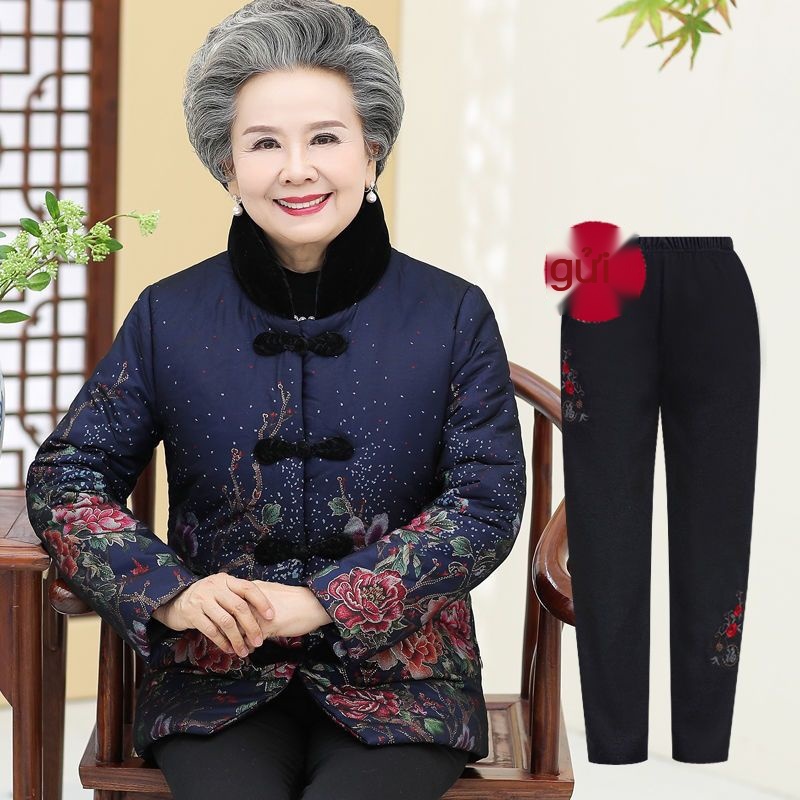 Bộ quần áo thu đông cho người già áo bông + quần dài, áo bà ba
