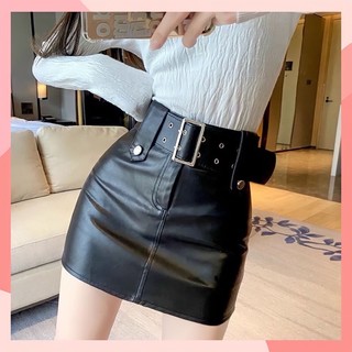 Chân váy da kèm đai cạp cao tôn dáng